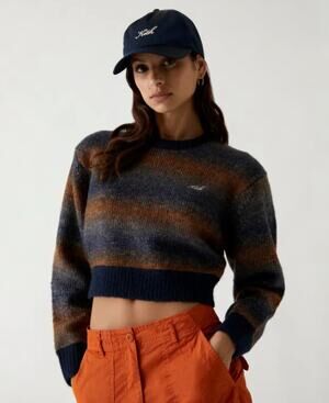 KITH Mica Space Dye Cropped Sweater Crew Neck Chunky Knit Pullover in Nocturnal
